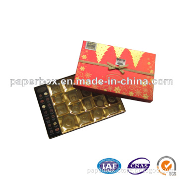 Christmas Chocolate Paper Gift Box with Gold Blister Tray Insert